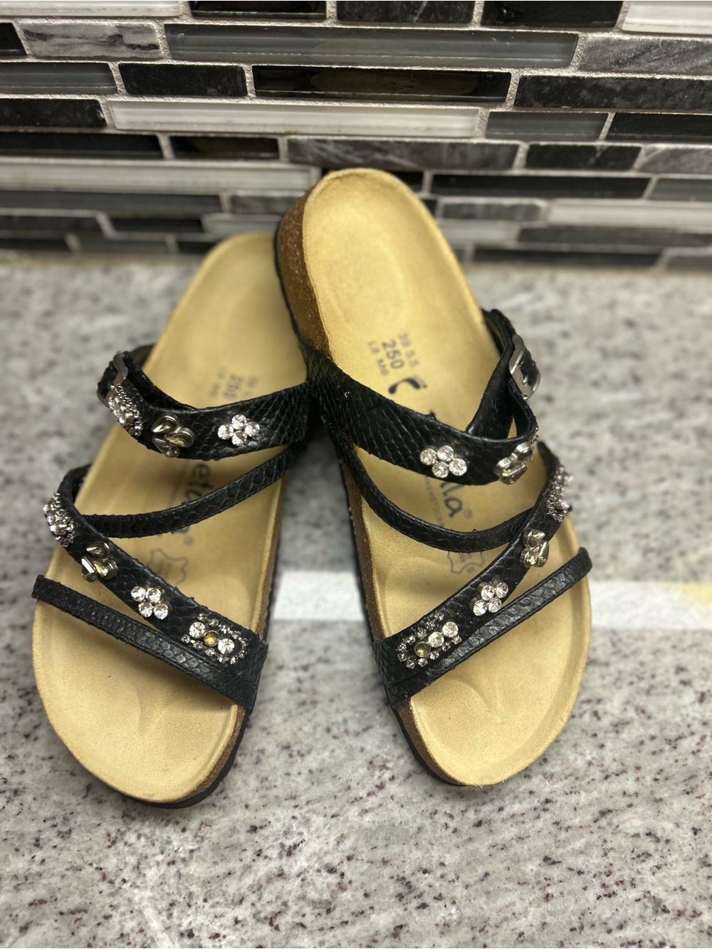 Birkenstock Betula Women's Black Gem-Embellished Slip-On Sandals size 8(39)